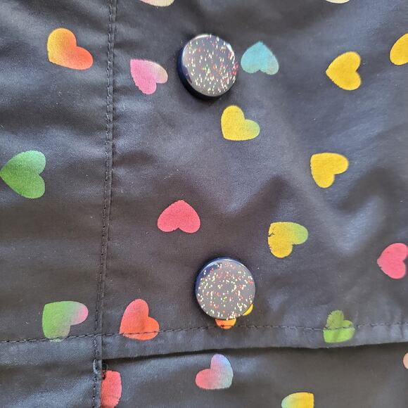 London Fog Girls 6X Rainbow Heart Hooded Rain Coat Jacket Fleece Lined Navy - Picture 5 of 9
